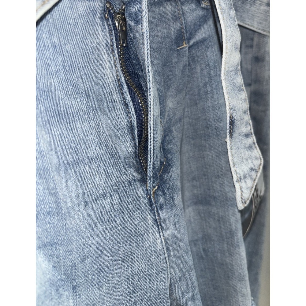 NWT Almost Famous Size 9 Super High Rise Paperbag Trouser Jeans Distressed Belt - Picture 7 of 15